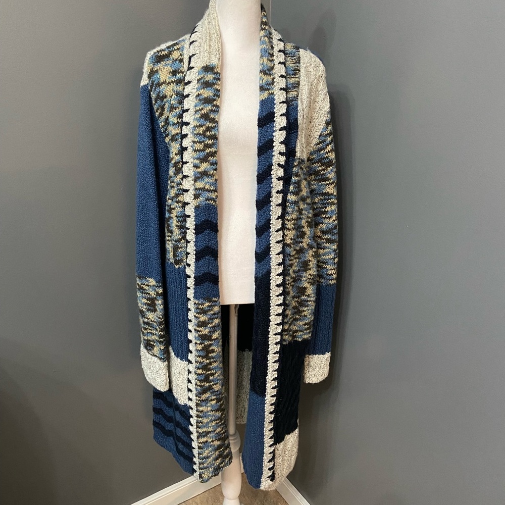 NORTH STYLE Womens Long Patch Work Chunky Open Front Cardigan XL Cabincore Cozy